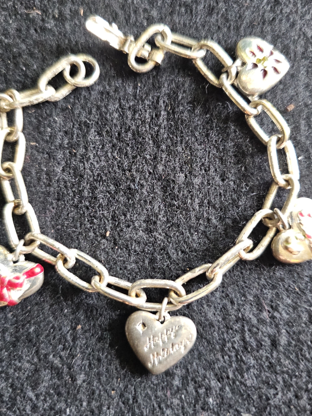 Happy Holidays Silver Heart Charm Bracelet with Pink Accents